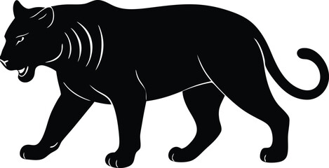  tiger prowling, predator hunting silhouette vector illustration  