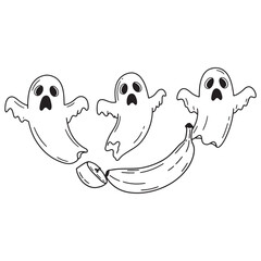 Three Ghosts and a Sliced Banana fruit halloween