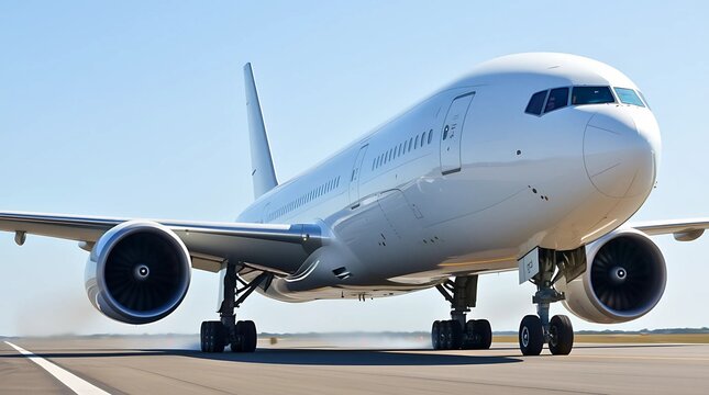 Wide-body Passenger Airplane on a Runway - Air Travel and Transportation - Stock Photo for Aviation and Tourism