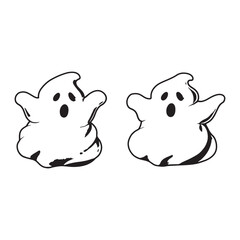 Two playful ghosts in black and white illustration