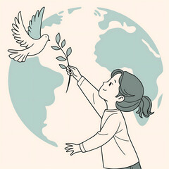 Child Offering Olive Branch to a Dove for World Children's Day