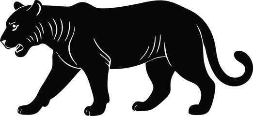  tiger prowling, predator hunting silhouette vector illustration  