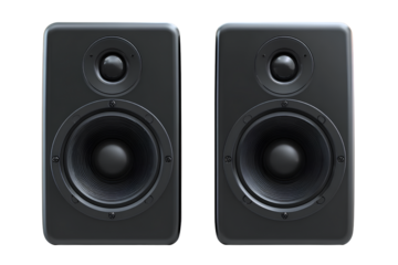 black home theater speakers isolated on a transparent background