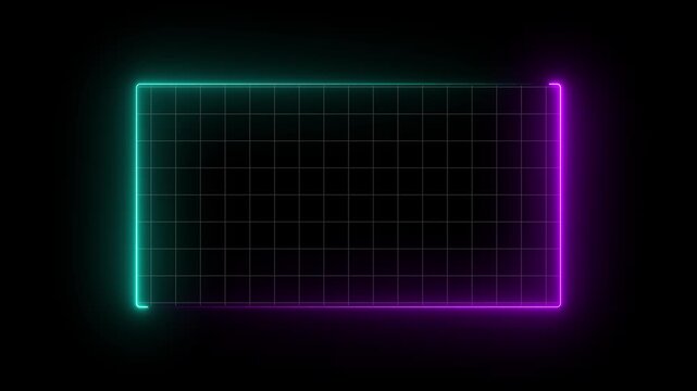 Glowing neon square frame animation. neon cyan and pink color bordar frame display box round shape. neon box frame animation on black background.
