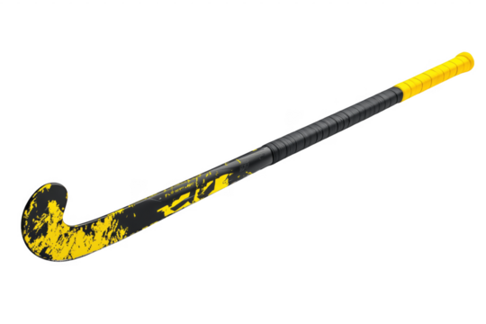 High angle shot of a modern black and yellow field hockey stick on a transparent background - Powered by Adobe