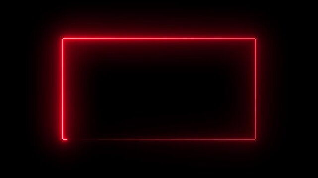 Glowing neon square frame animation. neon red color bordar frame display box round shape. neon box frame animation on black background.