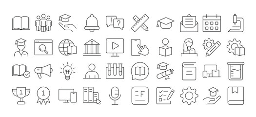 Education line icon collection. Set of vector line icons of education for modern concepts, web, and apps. Set of flat signs and symbols for web and apps. vector