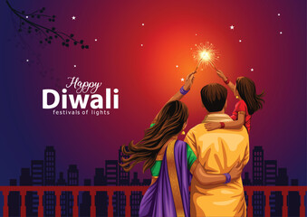 Obraz na płótnie Canvas happy Diwali family poster design