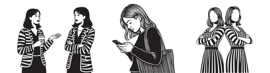 Confident women collaborating and communicating in modern business settings