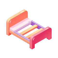 Cute cartoon 3d isometric bed isolated on transparent background