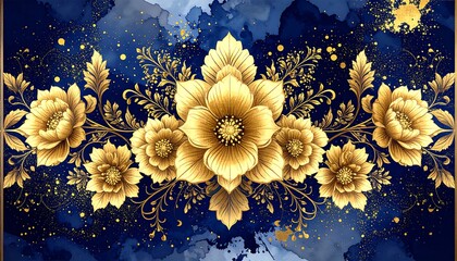 Golden floral design on navy blue