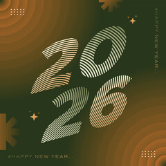 Trendy Happy New Year 2026 Celebration with Abstract Elements for Social Media Post Template Design