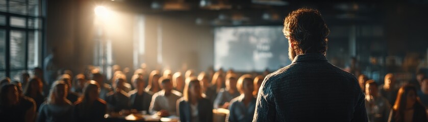 Candidate delivering presentation during final interview in a business setting audience with enthusiastic approach