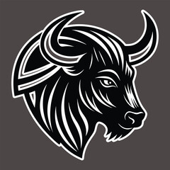 Bull head graphic with curved horns stylized mane animal sticker