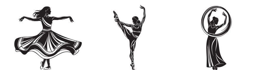 Dynamic dance silhouettes capture grace and movement in artistic poses