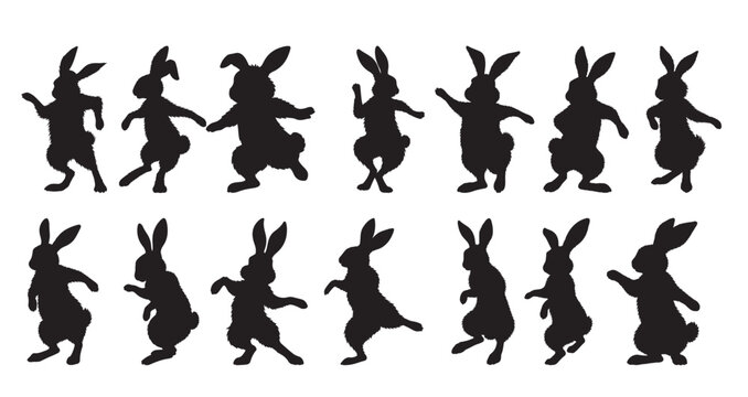 dancing rabbits silhouette vector