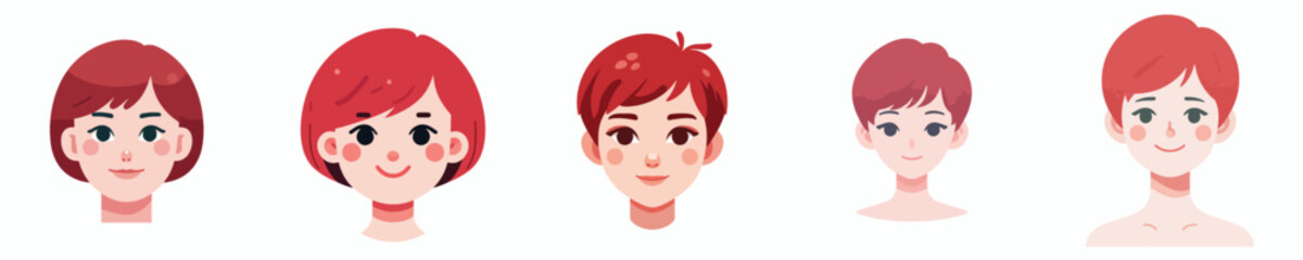 Vector Avatar of a woman's face with short red pixie hair, pale skin, small smiling expression