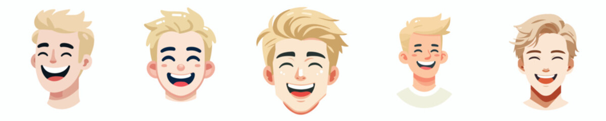 Vector Avatar of a man's face with blond crew cut hair, white skin, laughing expression