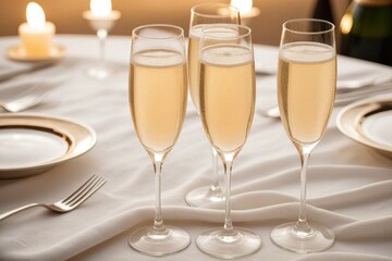 Elegant gedeckter Tisch mit Sektgläsern und Kerzen für einen festlichen Anlass