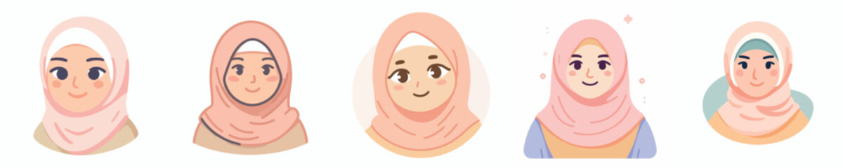 Avatar wajah wanita berhijab warna pastel, kulit kuning langsat, ekspresi ramah