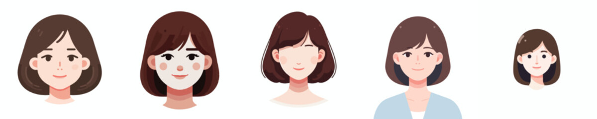 Vector Avatar of a woman's face with brown bob hair, white skin, gentle smiling expression