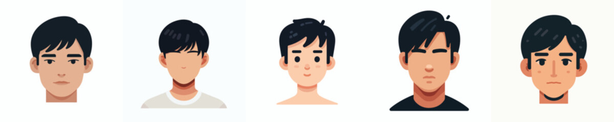 Vector Avatar of a young man's face with short, straight black hair, tanned skin, neutral expression