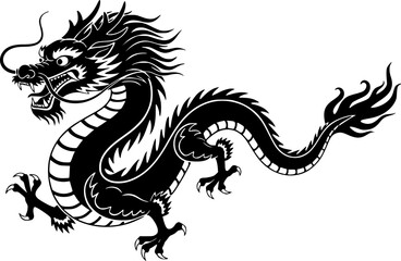 Obraz premium Chinese dragon icon vector silhouette illustration isolated on white background 