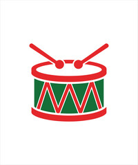Red and Green Drum with Drumsticks Icon illustration music musical instrument percussion christmas holiday simple design vector graphic
