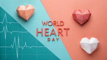 Teal and coral split tone abstract background with geometric elements for trendy modern wallpaper design and artistic projects