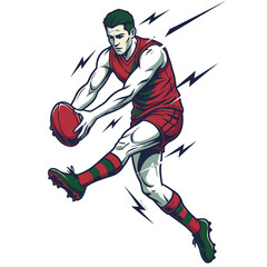 Australian Rules Football Player Kicking Ball Dynamic Action Illustration.