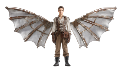 Steampunk Halloween Costume with Wings on Transparent Background