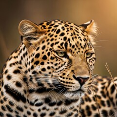 Fototapeta premium Close Up Portrait of a Majestic Leopard in Natural Sunlight
