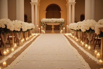 Traumhafte Hochzeitszeremonie mit weißen Rosen und Kerzenbeleuchtung