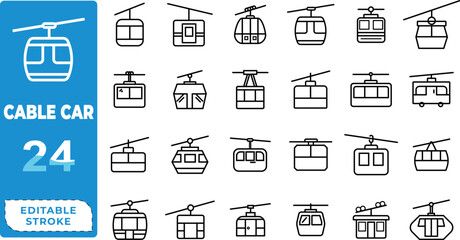 Cable car icon, gondola ski lift icon, ski lift vector, cableway outline symbol, gondola transport graphic, ski lift editable stroke, cable car flat icon transparent, ski lift gondola illustration, 