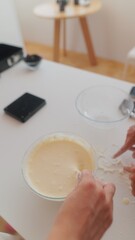 Capturing the Art of Mixing a Delicious and Creamy Batter for Baking and Cooking Delights