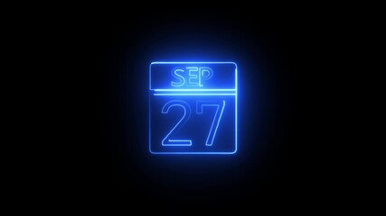 Glowing neon 27 september icon isolated on black background.