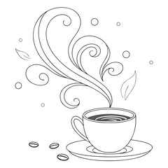 Illustration of a cup of coffee, with steam and coffee beans, a popular beverage enjoyed worldwide, vector art, perfect for coffee shop menus