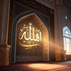 golden calligraphy allah inside mosque mihrab gl