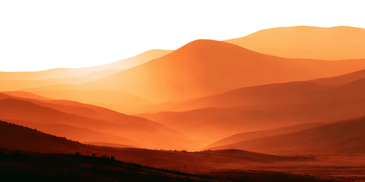 Layers of misty hills at sundown, isolated on transparent cutout background - Powered by Adobe