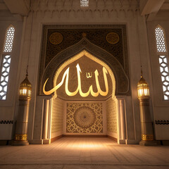 golden calligraphy allah inside mosque mihrab gl
