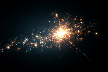 Bright sparkler burning brightly against a dark background creating glowing trails of light