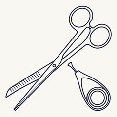 Vector art of detailed illustration of grooming scissors and a cuticle pusher, ideal for beauty salon promotions, manicure tutorials, or cosmetic product catalogs, showcasing precision and care