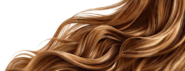 Healthy wavy light brown hair isolated on transparent cutout background