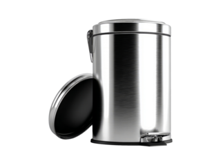 Stainless Steel Trash Can with Foot Pedal on Transparent Background