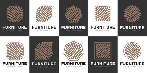 Set abstract wood furniture logo design inspiration.