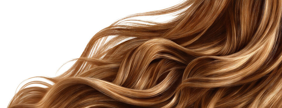 Healthy wavy light brown hair isolated on transparent cutout background