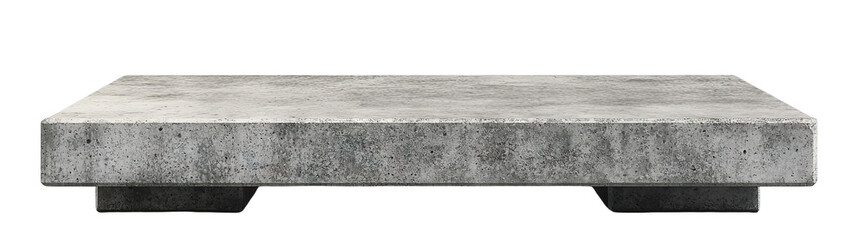 Flat concrete pedestal mockup with smooth top, isolated on transparent cutout background