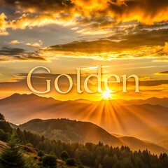 golden sunset over mountain landscape with copy s