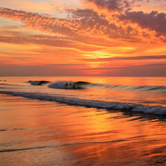 golden sunset reflecting on calm ocean wave