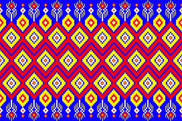 seamless geometric pattern
The style resembles ethnic embroidery or cross-stitch art. The repetitive, symmetrical layout is perfect for use in fabric prints, greeting cards, wallpapers, 
